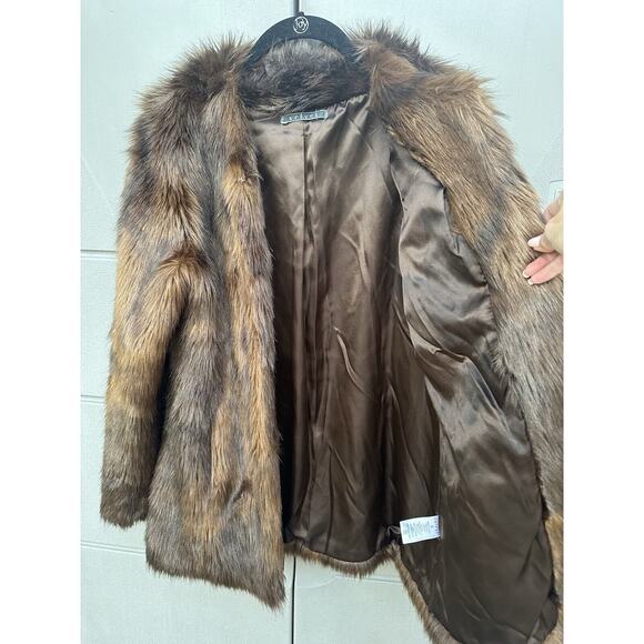 Velvet Graham and Spencer Faux Fur Mid Length Jacket Rich Brown Sz S Mob Wives - Picture 4 of 8
